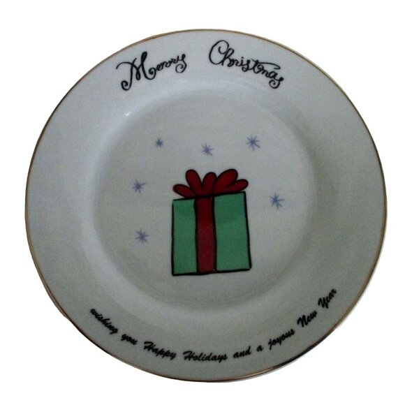 4 Merry Brite Merry Christmas Salad Dessert Plates - Santa Reindeer Gift Tree  - - Picture 2 of 8